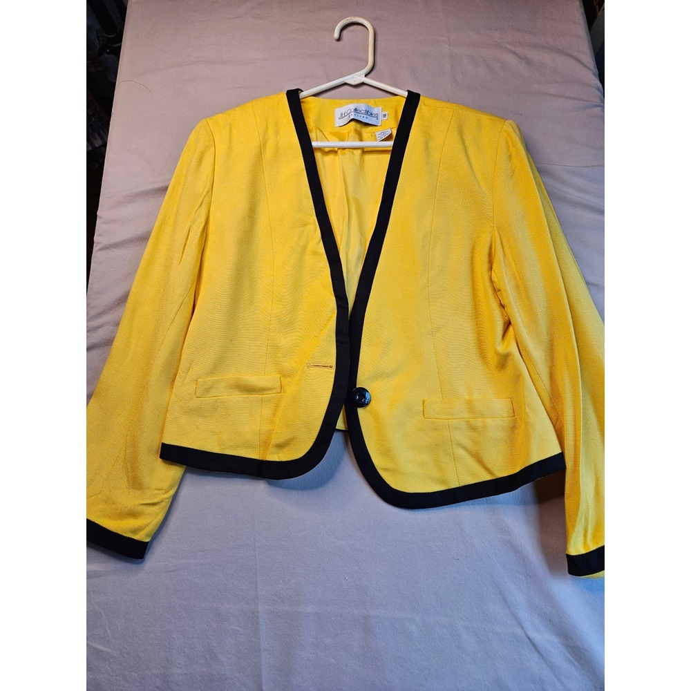 JH Collectibles Petite Yellow Blazer Black Trim 100% Rayon‎ Women's Size 10